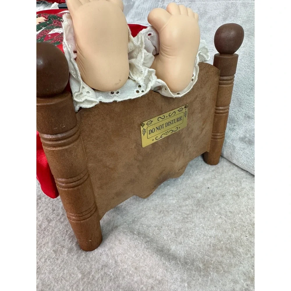 Vintage Animated Snoring Grandma Doll in Bed Christmas Decor Do Not Disturb 21in